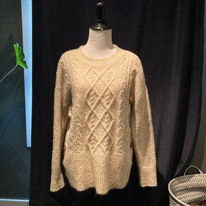 ‘Marled’ Cable Knit Sweater w/Button Detail, Women's M